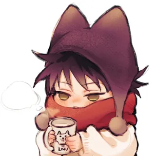 🖤 INU Anime, Cane, Caffè, Kawaii, Inverno, Sciarpa, Cappello whatsapp sticker