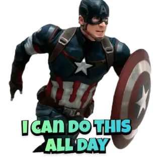 🥸 Captain America Marvel I CAN DO THIS ALL DAY Captain America, Marvel, Super-héros, Avengers, Autocollant, Je peux faire ça toute la journée telegram sticker