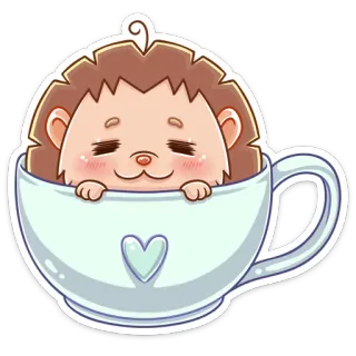 ☕️ hedgehog, cute, kawaii, cup, tea, animal whatsapp sticker