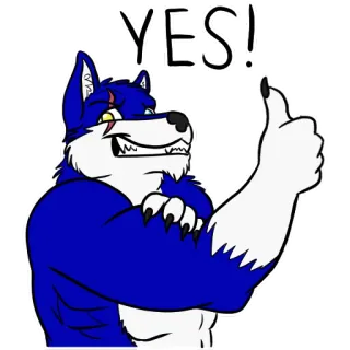 👍 YES! wolf, thumbs up, yes, approval, animal, cartoon telegram sticker