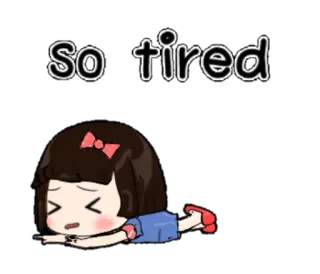 😣 so tired müde, schläfrig, Cartoon, Mädchen, Schleife, erschöpft, süß telegram sticker