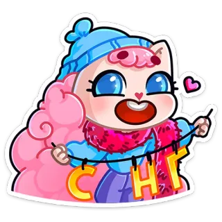 ❤️ СНГ Dibujo animado, Lindo, Gato, Rosa, Sombrero, Bufanda telegram sticker