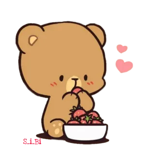 😛 carino, orso, fragola, kawaii, animale, cartone animato telegram sticker