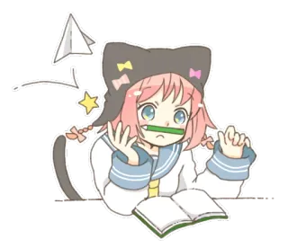 ✈ anime, cute, cat ears, paper airplane, kawaii, girl, study whatsapp sticker