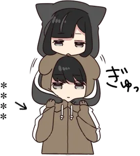 👫 ぎゅっ Anime, Orecchie da gatto, Felpa con cappuccio, Carino, Kawaii, Censurato telegram sticker