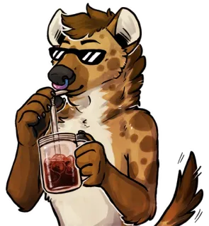 ☕ Furry, Antropomórfico, Hiena, Gafas de sol, Bebida, Dibujo animado, Pegatina telegram sticker