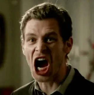 😡 Klaus Mikaelson The Vampire Diaries злой, крик, вампир, ужасы, клыки, монстр telegram sticker