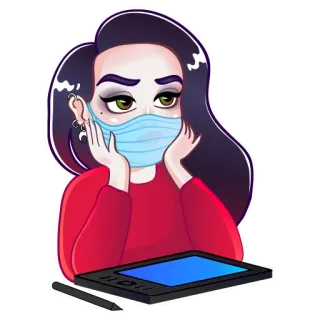 😷 Frau, Maske, Digitale Kunst, Zeichentablett, Porträt, Illustration, Künstler whatsapp sticker