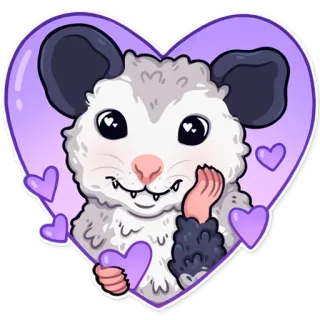 💜 опоссум, сердце, милый, животное, стикер, мультфильм, сумчатый whatsapp sticker
