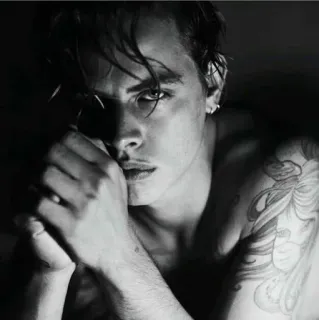 😒 tattoo, man, portrait, black and white, monochrome, male, torso, young adult telegram sticker