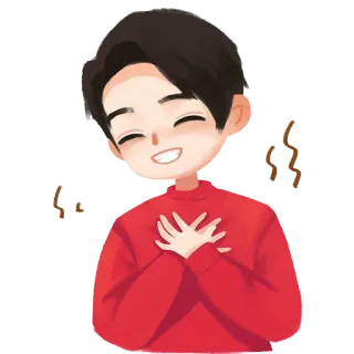 😁 dibujo animado, niño, sonriendo, suéter rojo, feliz, lindo telegram sticker