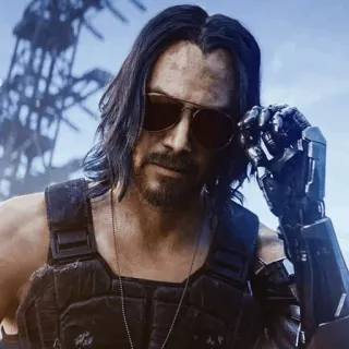 😎 Johnny Silverhand Cyberpunk 2077 ไซเบอร์พังก์ 2077, จอห์นนี ซิลเวอร์แฮนด์, คีอานู รีฟส์, วิดีโอเกม, ตัวละคร, ไซไฟ whatsapp sticker