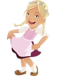 😀 cartone animato, ragazza, vestito, fiori, trecce, carina, bionda telegram sticker