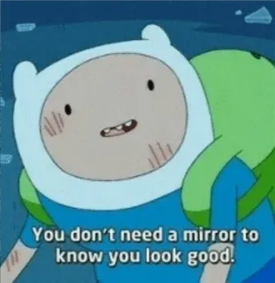 🙂 Finn the Human Adventure Time You don't need a mirror to know you look good. whatsapp sticker