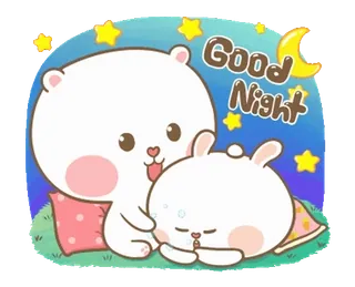 🤗 Good Night bonne nuit, sommeil, ours, lapin, lune, étoiles, mignon whatsapp sticker