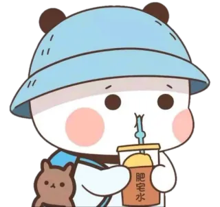 🍼 肥宅水 panda, fofo, bebida, chapéu bucket, kawaii, desenho animado telegram sticker