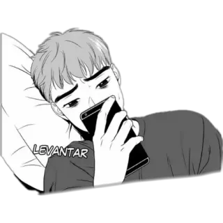 😔 LEVANTAR person, laying down, cellphone, black and white, man telegram sticker