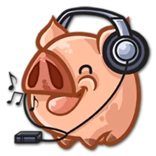 🎧 porco, fones de ouvido, música, desenho animado, ouvindo, animal telegram sticker