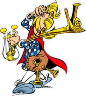 🎶 Cacofonix Asterix desenho animado, banda desenhada, bardo, instrumento, música, personagem, asterix whatsapp sticker