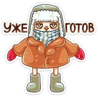 👢 УЖЕ ГОТОВ зима, готов, мультфильм, кот, пальто, шапка telegram sticker