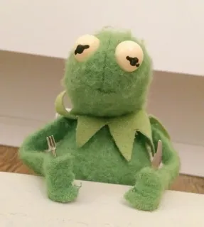 🌟 Kermit kermit der frosch, muppet, puppe, frosch, gabel, messer whatsapp sticker