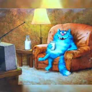 😸 cat, cartoon, television, milk, chair, lazy, relaxing telegram sticker