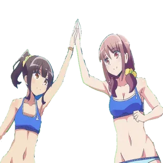 👥 anime, high five, girls, cartoon whatsapp sticker