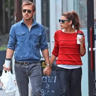 👫 người nổi tiếng, cặp đôi, ryan gosling, eva mendes, street style, kính râm, cà phê telegram sticker