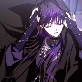 🔮 anime, manga, wanita, hoodie, rambut ungu, rambut panjang, gelap, gotik telegram sticker