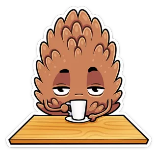 😒 шишка, кофе, уставший, милый, мультфильм, напиток telegram sticker