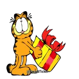 🎁 Garfield 猫, 漫画, オレンジ, プレゼント, ギフト, リボン telegram sticker