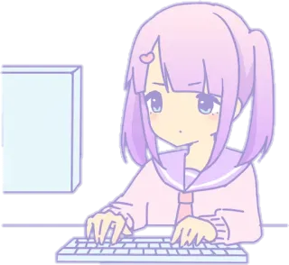 💻 Anime, Gadis, Komputer, Mengetik, Imut, Kawaii whatsapp sticker