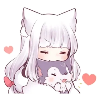 🐺 lindo, anime, kawaii, corazón, gato, chica, mascota telegram sticker