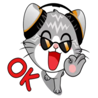 👌 OK gato, ok, aprobación, animal, gafas de sol whatsapp sticker