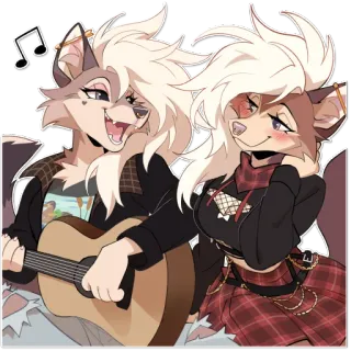 🎤 furry, anthropomorphic, cute, music, guitar, duo, friends, artist, anime style whatsapp sticker
