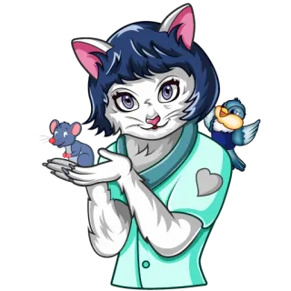 ❤️ gato, ratón, pájaro, dibujos animados, animal, pegatina telegram sticker