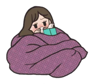 😴 frío, enfermo, manta, leyendo, dibujos animados telegram sticker