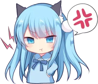 😻 anime, chibi, angry, cat ears, cute, sticker whatsapp sticker