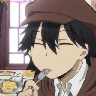 😜 Anime, Comiendo, Comida, Personaje, Sombrero telegram sticker