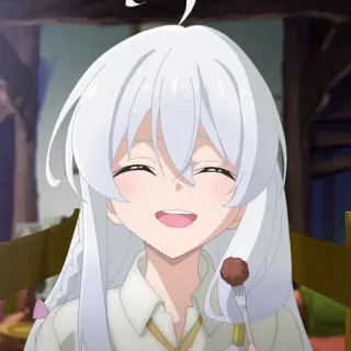 🍃 anime, girl, white hair, smiling, cartoon telegram sticker
