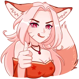 👍 gadis rubah, anime, gadis, kawaii, imut, kartun, emoticon telegram sticker