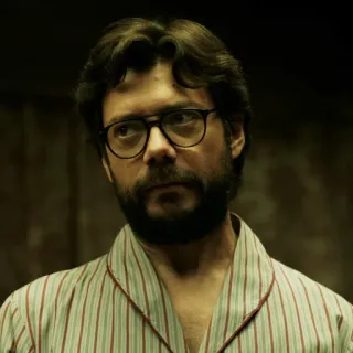 🙄 The Professor Money Heist Professeur, Casa de Papel, Netflix, Personnage, Lunettes, Barbe telegram sticker