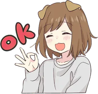 👌 OK tanda ok, gadis anime, telinga anjing, imut, bahagia telegram sticker