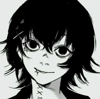 ⛓ Juuzou Suzuya Tokyo Ghoul anime, manga, Juuzou Suzuya, Tokyo Ghoul, stitches, character, black hair, smile telegram sticker