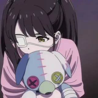 🧸 Anime, Dziewczyna, Opaska na oko, Lalka, Urocze telegram sticker