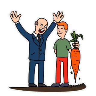 😎 cartoon, man, carrot, garden, vegetable, happy, business man, suit telegram sticker