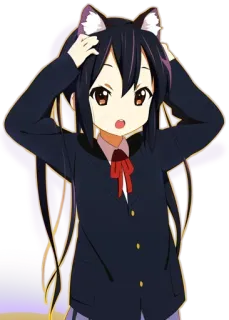 😸 Azusa Nakano K-On! animé, fille, oreilles de chat, mignon, Azusa Nakano, K-On whatsapp sticker