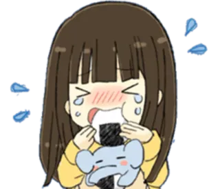🍙 anime, dziewczyna, płacząca, smutny, emocjonalny, onigiri, słoń, kreskówka telegram sticker