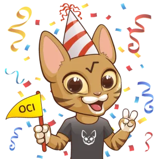 🥳 OCI gato, celebración, fiesta, dibujo animado, animal, lindo, vector telegram sticker