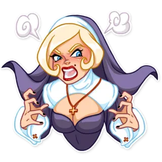 😡 nun, anger, angry, religion, cartoon telegram sticker